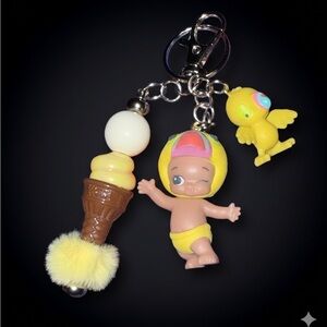 Twozies “Parakeet Baby & Pet Parakeet” with beads Bagcharm custom by Joelle